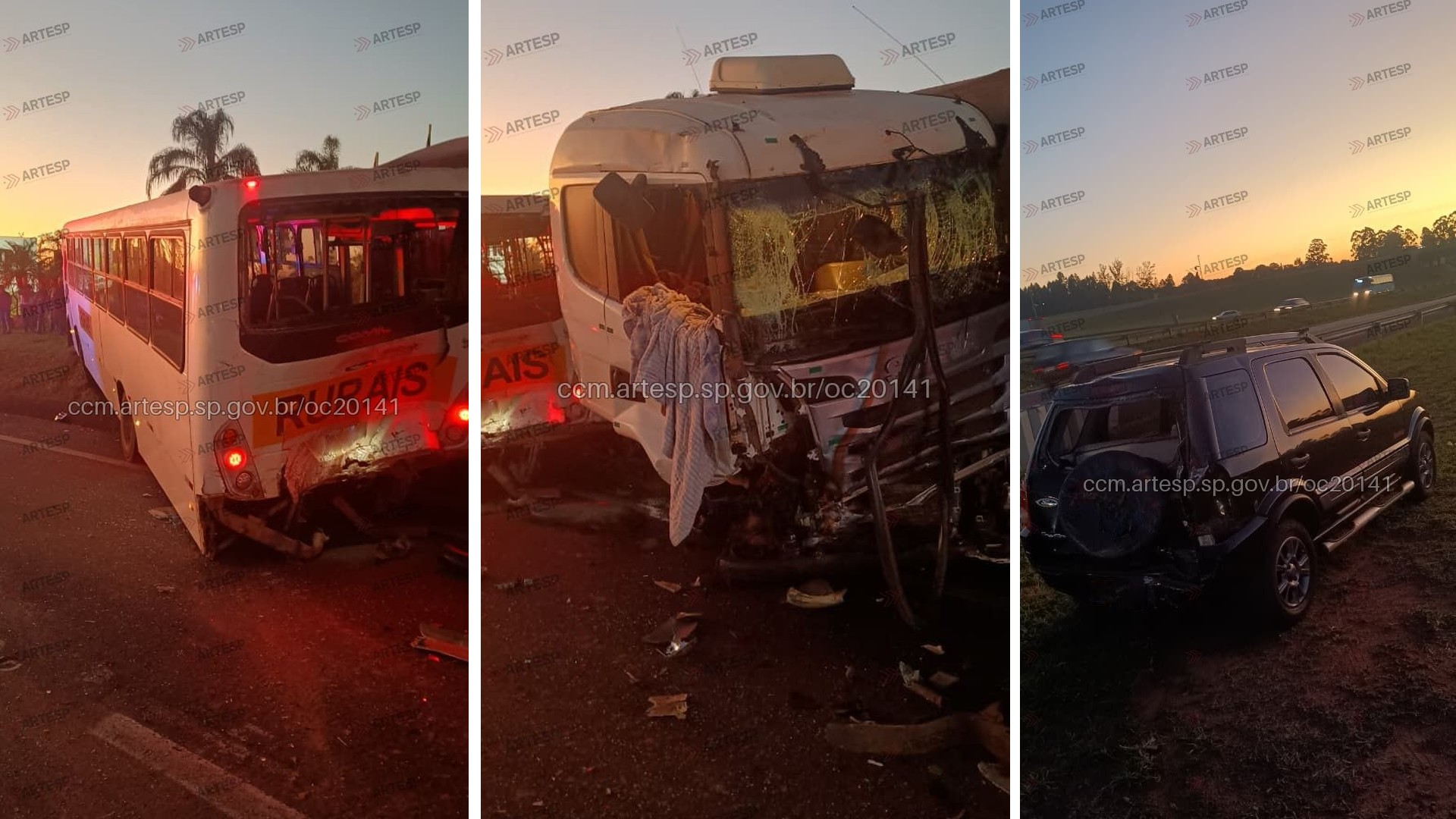 Engavetamento entre carreta, ônibus e automóvel deixa quatro feridos na SP-300
