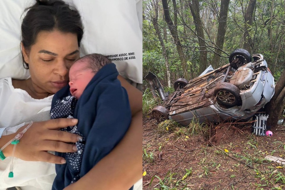 Gestante sofre acidente à caminho da maternidade, é socorrida e bebê nasce saudável. — Foto: Cedidas/Luciana Araújo
