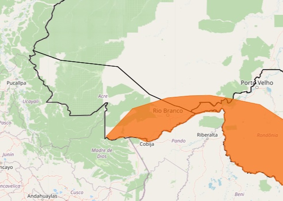 Inmet alerta para perigo com declínio de temperatura no Acre — Foto: Reprodução/Inmet 