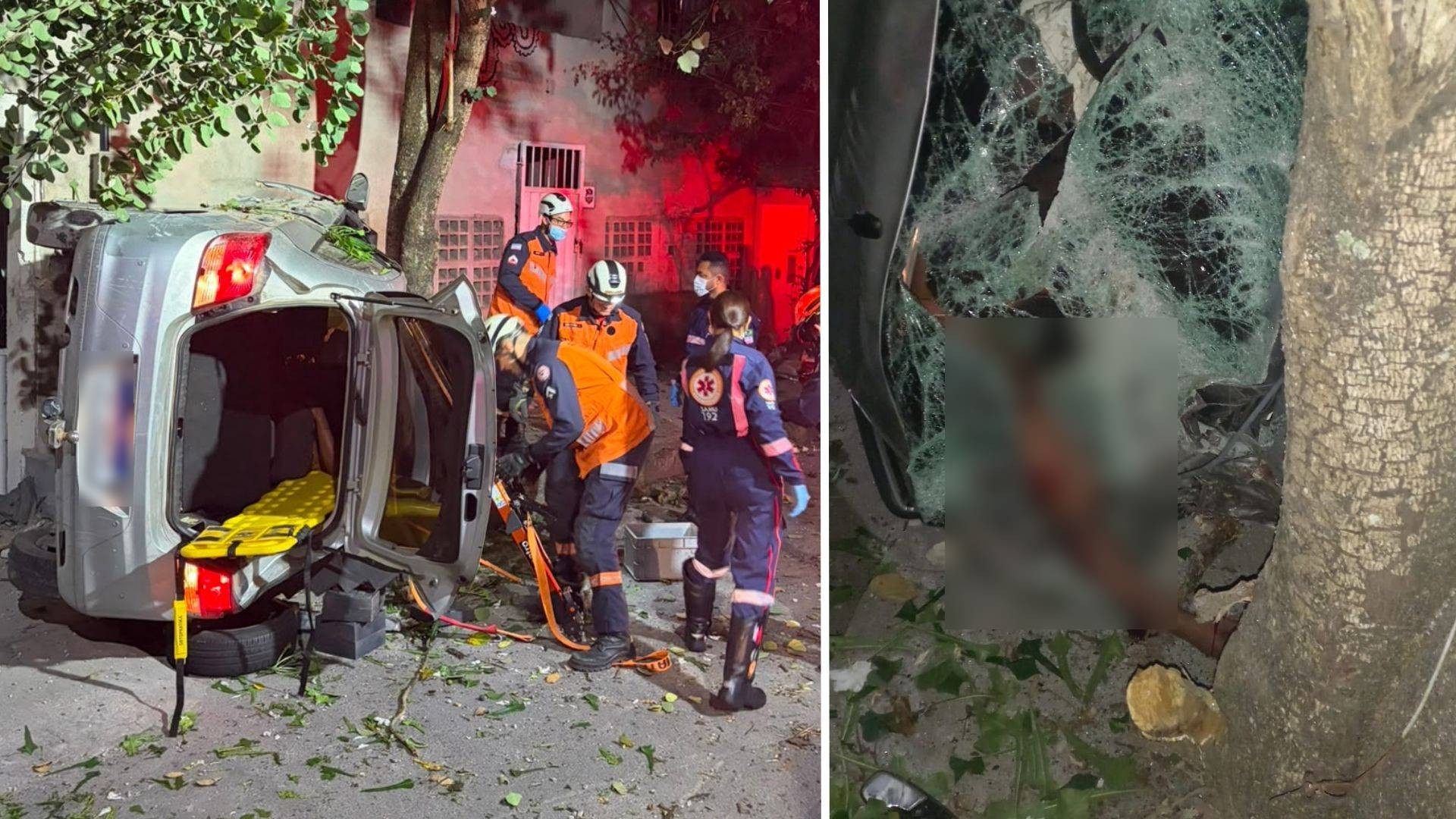 Sequência de acidentes: motorista bate em carro, poste, muro e depois capota após fugir por mais de 3 km em Linhares