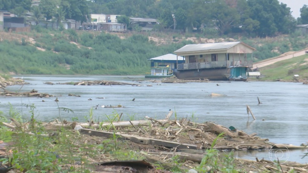 Nível do Rio Acre chegou a 1,27 m, o nível mais baixo de 2024 — Foto: Reprodução/TV Globo