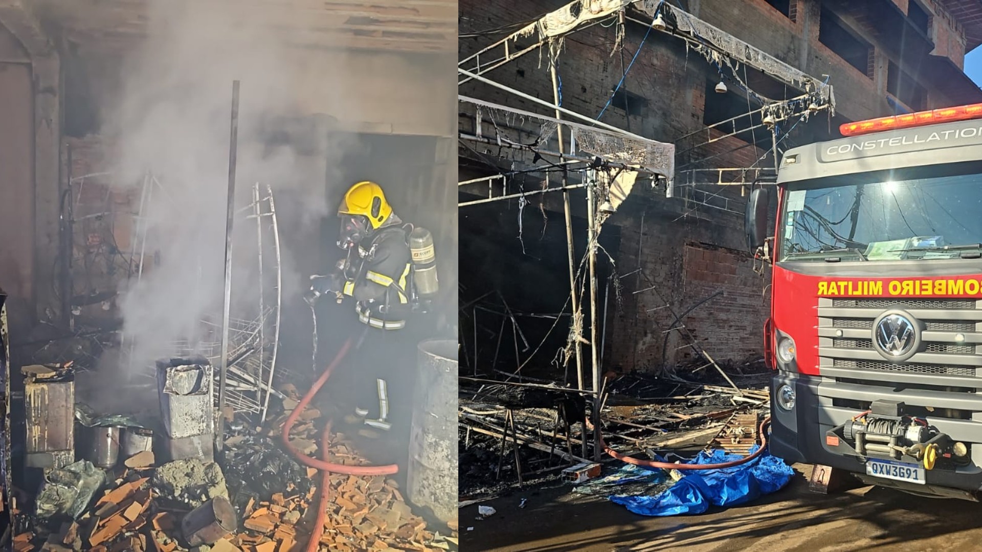 Incêndio atinge barracas e parte de construção em Romaria
