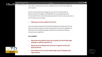 g1 Tocantins: mais de 28 mil pessoas farão as provas do concurso da saúde de Palmas