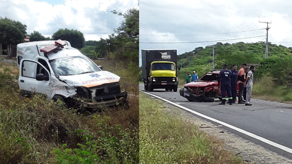 Acidente entre ambulância e carro particular deixa feridos na CE 187. — Foto: Audilane Silva/Reprodução