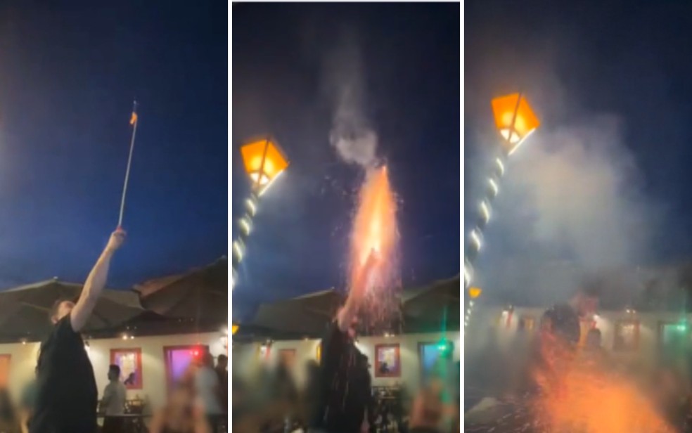 Fogo de artifício explode na mão de jovem, em Pirenópolis, Goiás — Foto: Reprodução/TV Anhanguera
