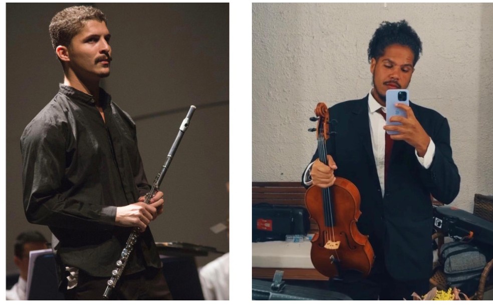 Lincoln Sena (flautista) e Láercio Souza (violista) são colegas da Osba — Foto: Reprodução / Redes Sociais