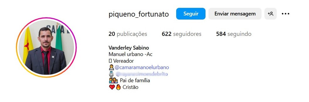 Em uma rede social, o vereador se apresenta como "pai de família e cristão" — Foto: Reprodução/Instagram