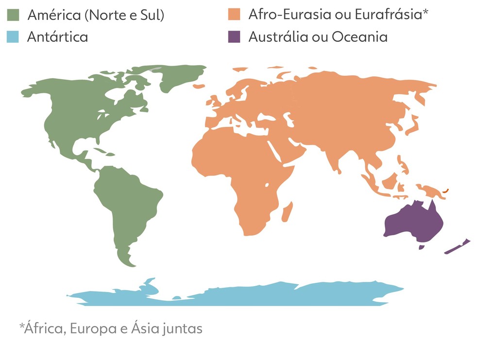 Mapa-Múndi com 4 continentes. — Foto: Arte: Kayan Albertin/Juan Silva/g1