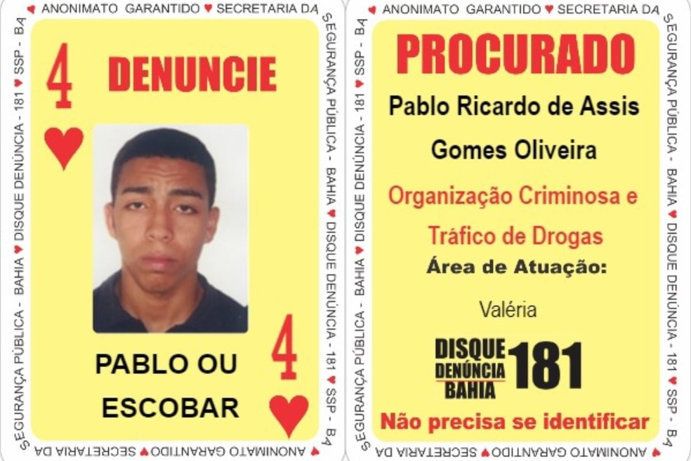 Pablo Escobar morreu durante um confronto com policiais nesta segunda-feira — Foto: Divulgação/SSP-BA