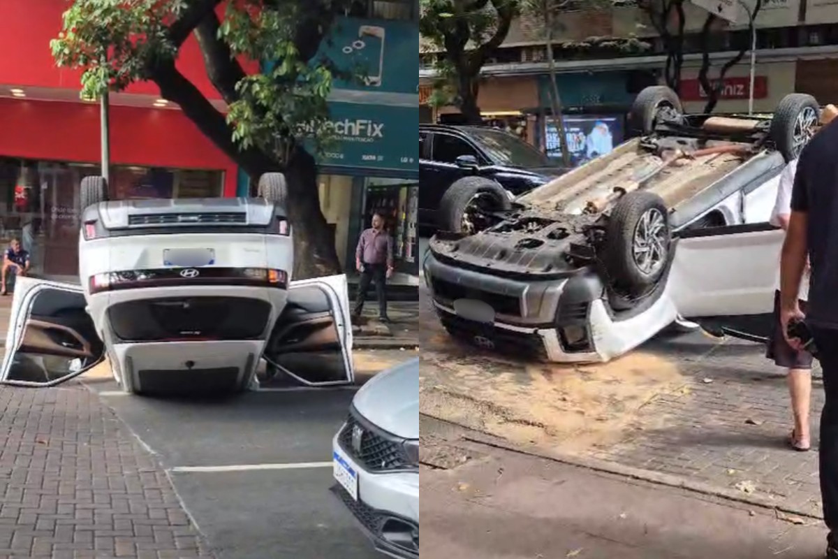 VÍDEO: carro capota e interdita avenida da Savassi, em BH 