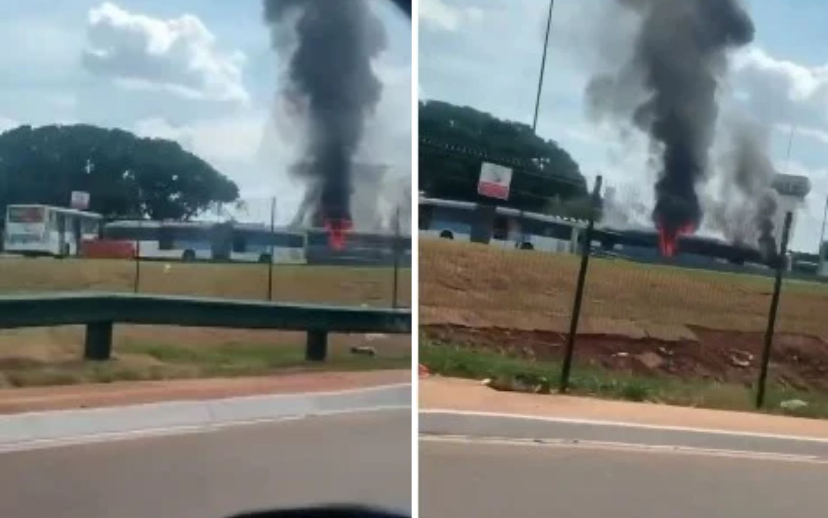 Ônibus pega fogo e fumaça escura assusta em Goiânia