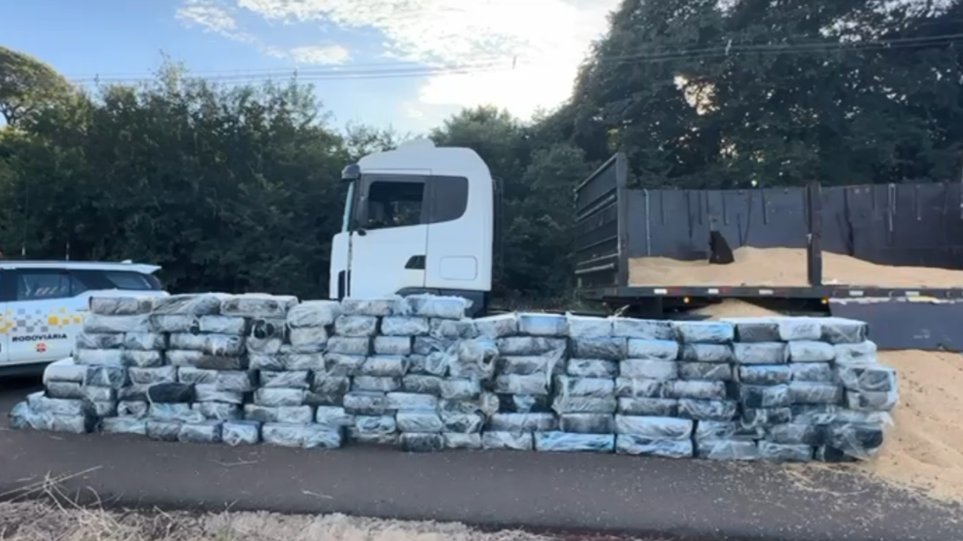 Polícia apreende quase 3 toneladas de maconha escondida junto a carga de soja em caminhão em Andradina