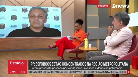 “São vandalismos e assaltos pulverizados”, diz chefe da PF no RS sobre sobre crimes - Programa: Globo News - Ao vivo 