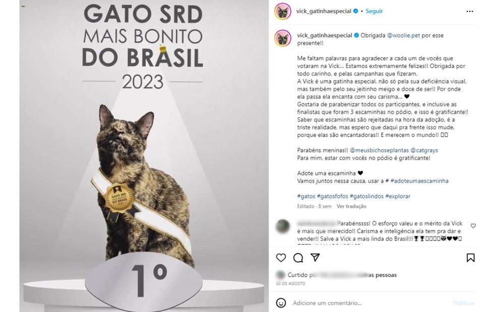 Gatinha Vick, de Catanduva (SP), foi eleita a mais bonita do pa?s em competi??o ? Foto: Reprodu??o/Instagram