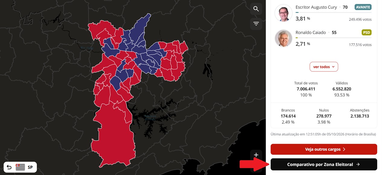 Resultado das eleições 2026 por local de votação e urna: veja no mapa quem venceu na sua escola e seção eleitoral
