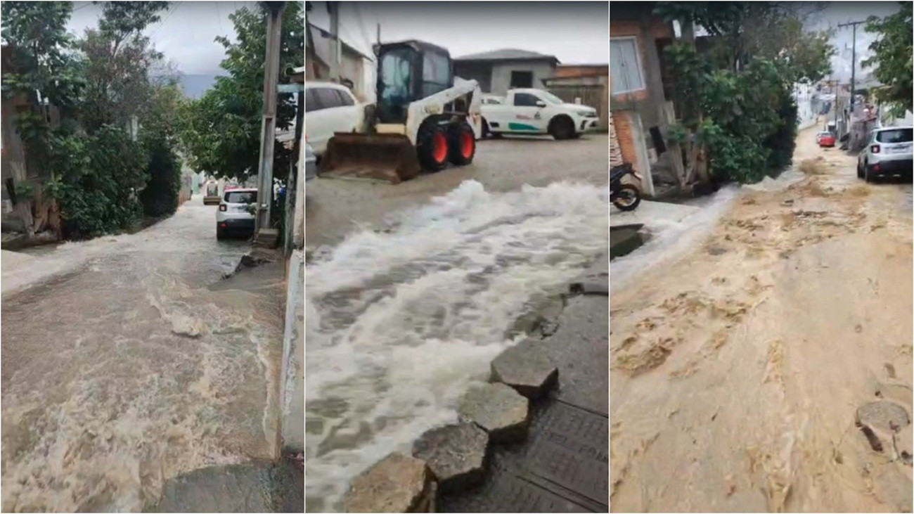 Rua vira 'cachoeira' após reservatório de água transbordar em Florianópolis; VÍDEO