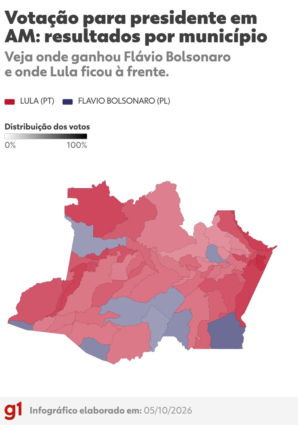 Mapa de votação para presidente no Amazonas. Veja resultado por municípios — Foto: Infográfico: arte/g1