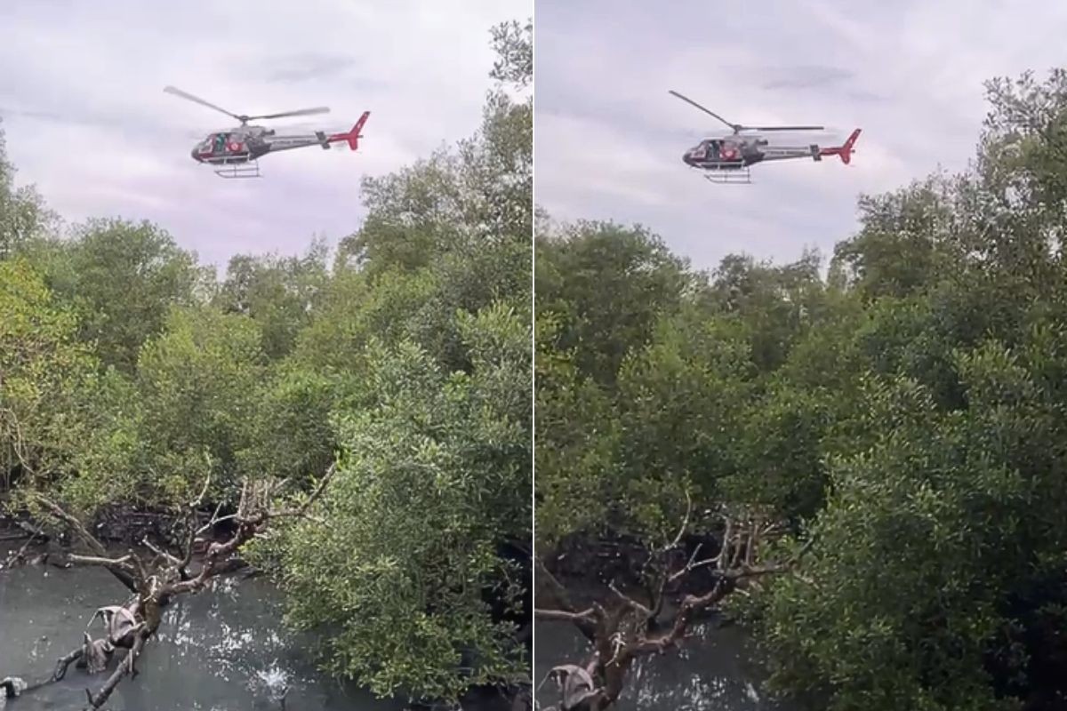 Troca de tiros entre PM e suspeito mobiliza helicóptero Águia em Guarujá, SP; VÍDEO