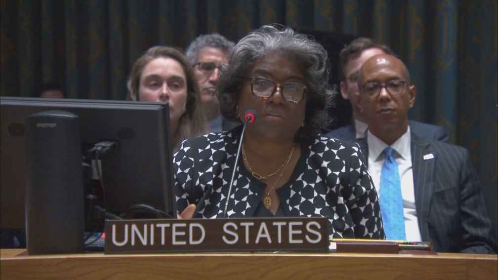 Linda Thomas-Greenfield, embaixadora dos EUA na ONU. — Foto: GloboNews/Reprodução