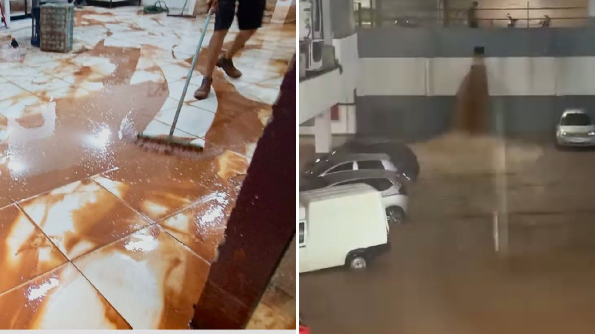 Chuva causa rompimento de duto em estacionamento de supermercado e alagamentos em Jaú; vídeo