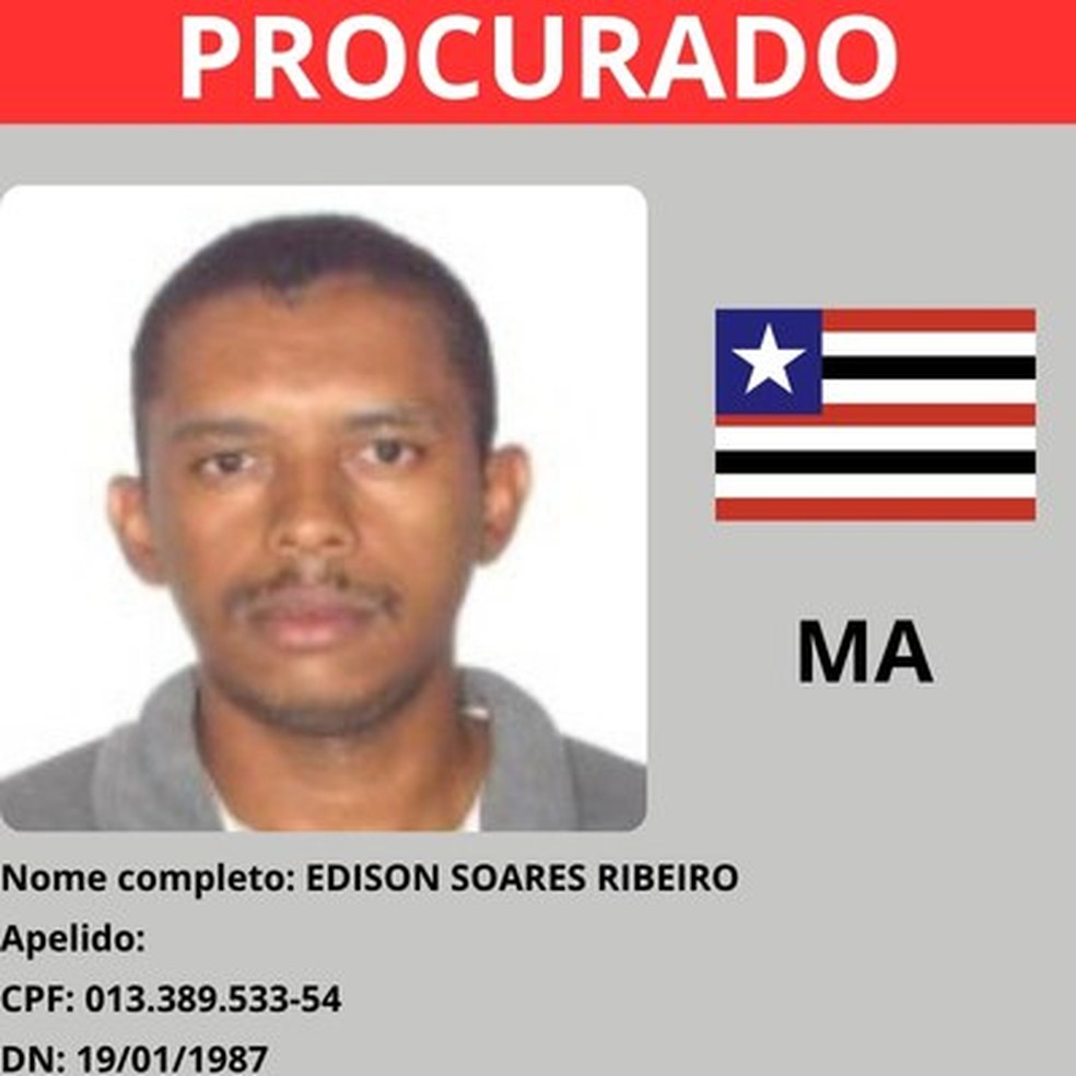 Edison Soares Ribeiro faz parte da 'Lista Vermelha' como um dos criminosos mais procurados do país — Foto: Reprodução/Ministério da Justiça e Segurança Pública