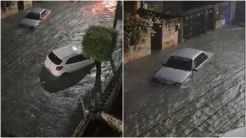 Carros boiam em rua alagada durante fortes chuvas em Fortaleza; vídeo — Foto: Arquivo pessoal