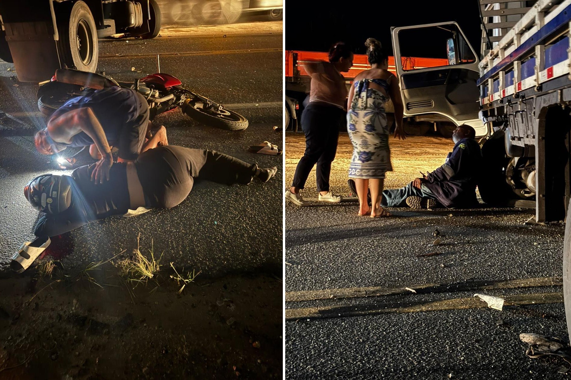Duas pessoas ficam feridas em batida envolvendo caminhão, carro e moto na BR-356, no Norte Fluminense