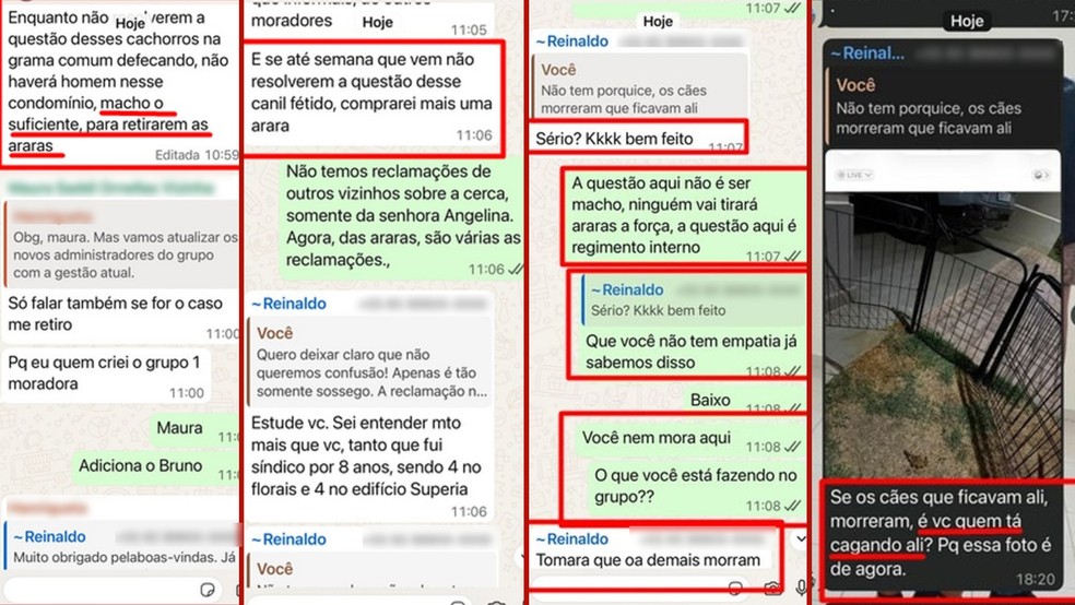 Prints anexados ao processo mostram discussão em grupo do condomínio — Foto: Reprodução