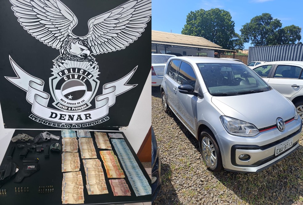 Objetos e carro apreendido durante operação contra policiais envolvidos em furto de droga em MS — Foto: Polícia Civil de MS