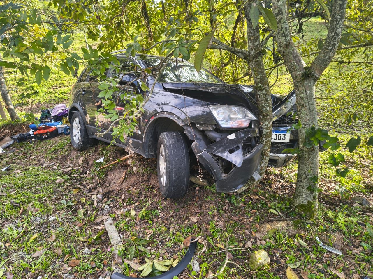 Motorista foge de guardas e só para ao colidir contra árvore em Balneário Camboriú