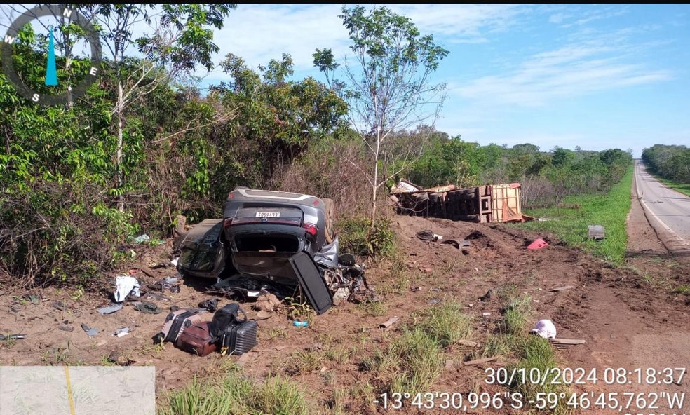 O acidente ocorreu  no Km 478, por volta de 5h45. — Foto: Polícia Civil de Mato Grosso