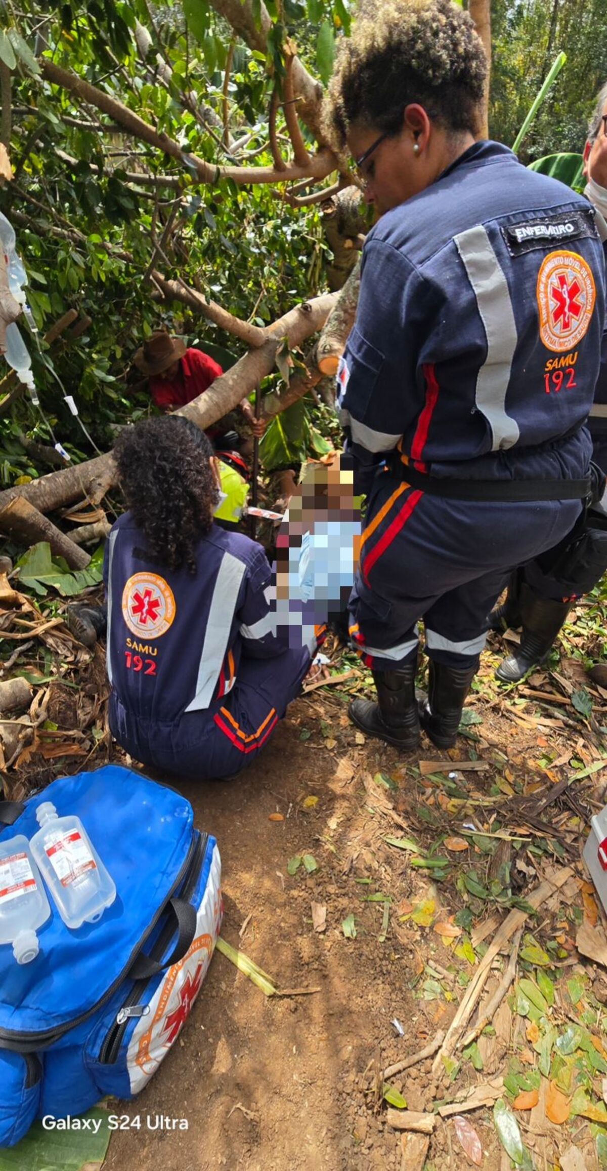 Mulher tem perna atravessada por galho durante corte de árvore na zona rural de Várzea da Palma