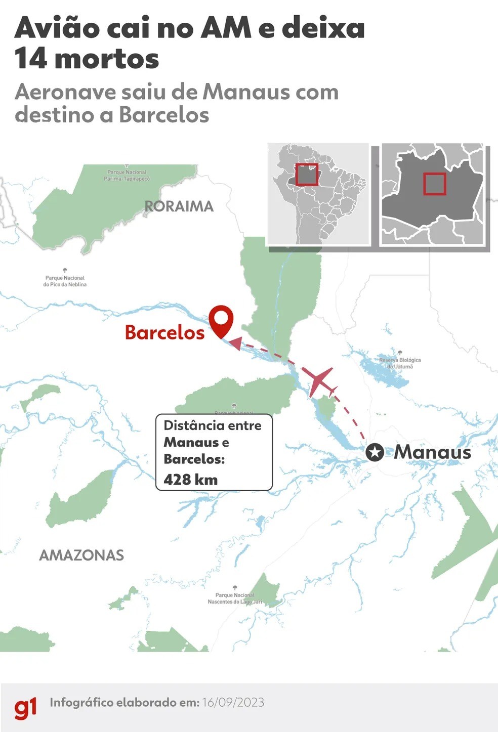 Mapa mostra cidade onde avião caiu e matou 14 no Amazonas — Foto: Foto: Arte g1