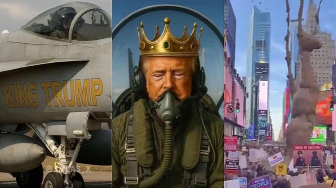 Trump publica vídeo de IA em que usa coroa e despeja fezes sobre manifestantes