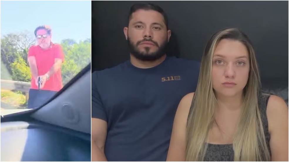 Casal estava em carro alvejado por Adriano em briga de trânsito na Rodovia Castello Branco, em Boituva (SP) — Foto: Reprodução