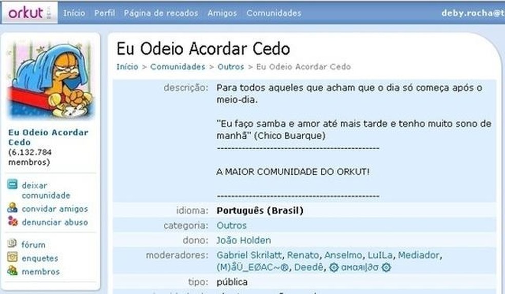 'Eu Odeio Acordar Cedo' uma das comunidades mais famosas da rede social — Foto: Reprodução