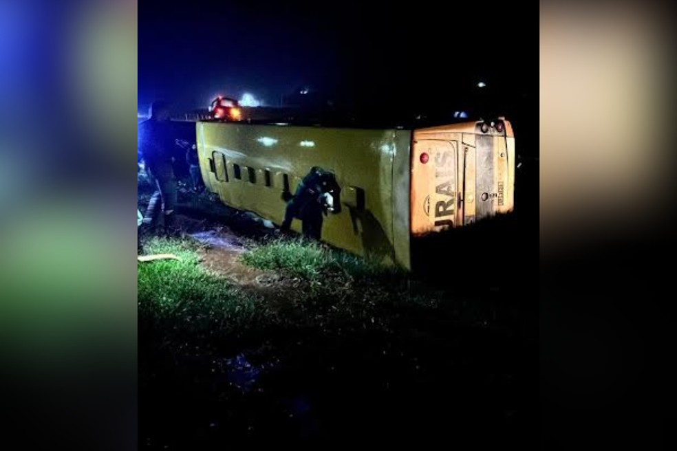 Acidente com ônibus que transportava trabalhadores rurais foi registrado nesta segunda-feira (9) — Foto: Reprodução/Pontal News