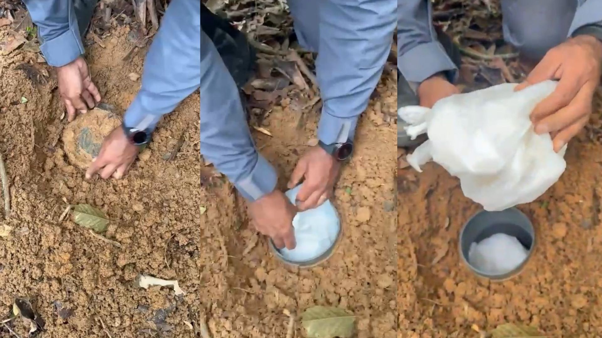 VÍDEO: cocaína e crack são encontrados em tonéis enterrados em área de mata no ES