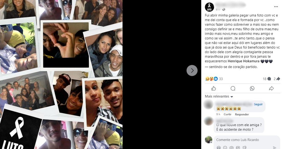 Amigos lamentaram a morte precoce do jovem após acidente na Bauru-Marília — Foto: Facebook/Reprodução