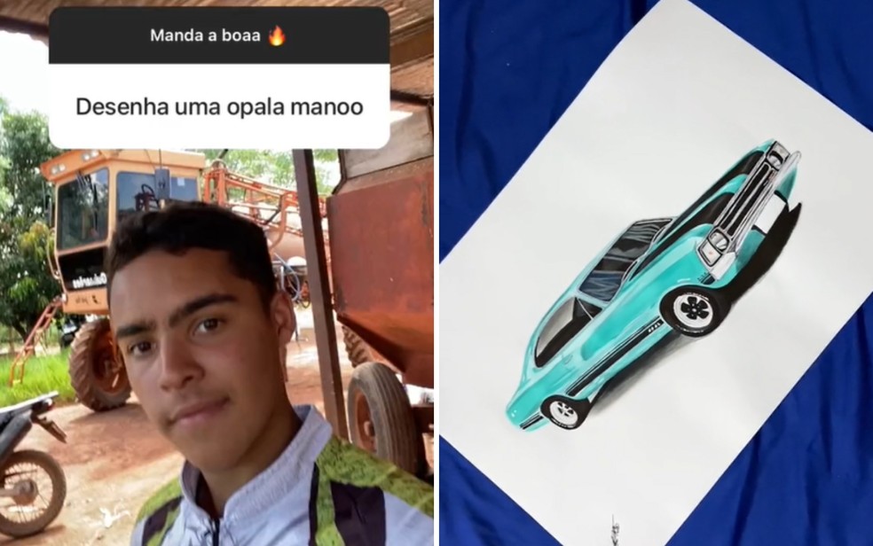 Agricultor bomba na web ao mostrar talento desenhando carros usando  canetas, papéis e até sacos de armazenar grãos; veja, Goiás