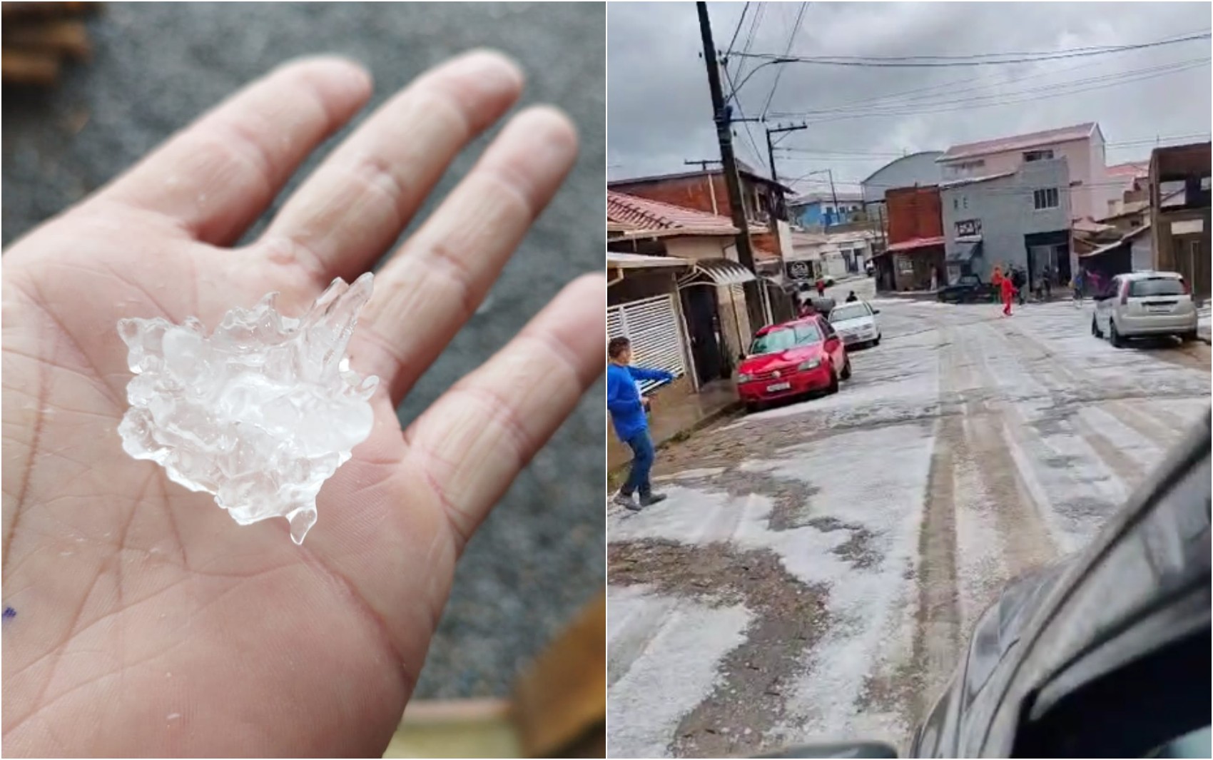 VÍDEO: Tempestade de granizo encobre ruas de gelo e atinge plantações de morango em Senador Amaral, MG