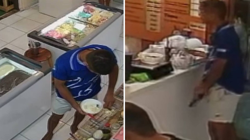 Criminoso fingiu ser cliente antes de anunciar assalto a açaiteria — Foto: Reprodução