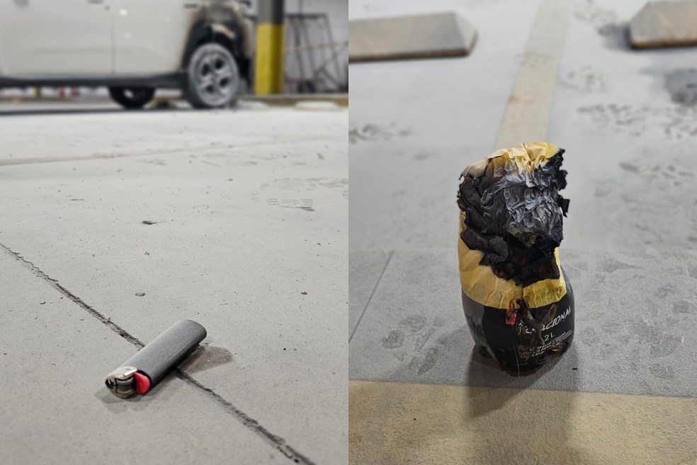 Homem ateia fogo em carro no estacionamento de supermercado em Uberl&acirc;ndia &mdash; Foto: Corpo de Bombeiros/Divulga&ccedil;&atilde;o