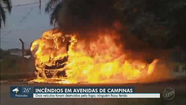 Kombi e nibus pegam fogo e provocam congestionamentos em avenidas de Campinas