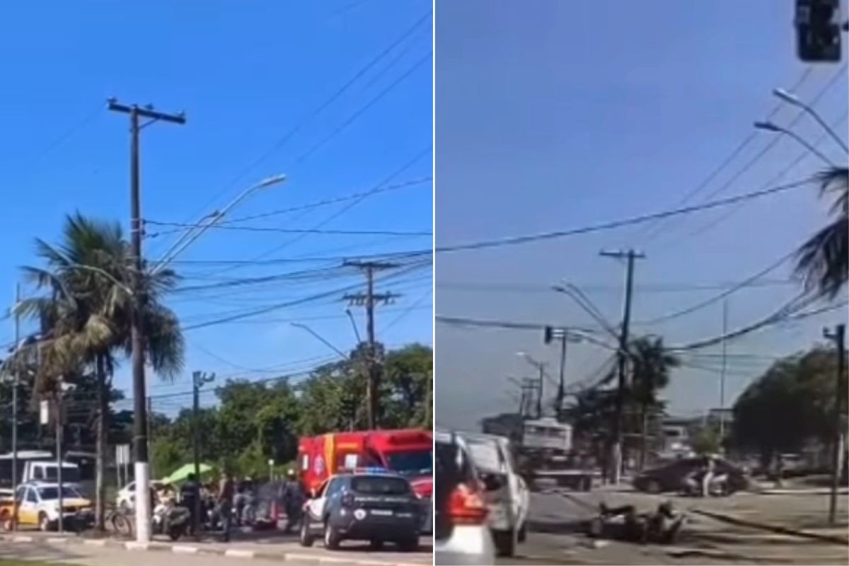 Motociclista sofre fratura exposta após ser atropelado por caminhão no litoral de SP; VÍDEO