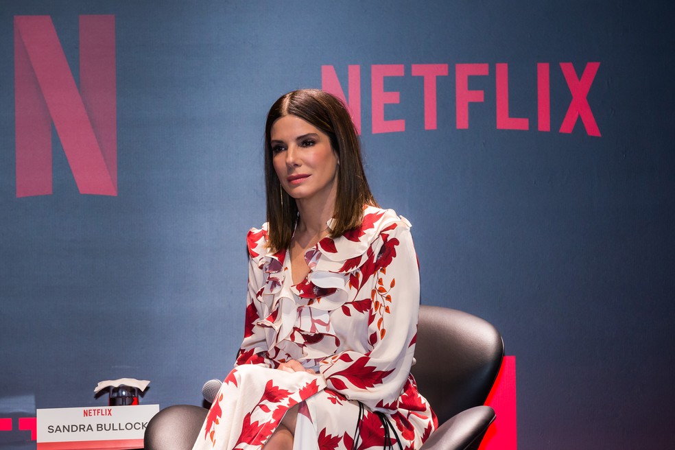 Sandra Bullock em evento para promover o filme 'Caixa de pássaros' durante a Comic Con Experience, em São Paulo — Foto: Divulgação/Netflix