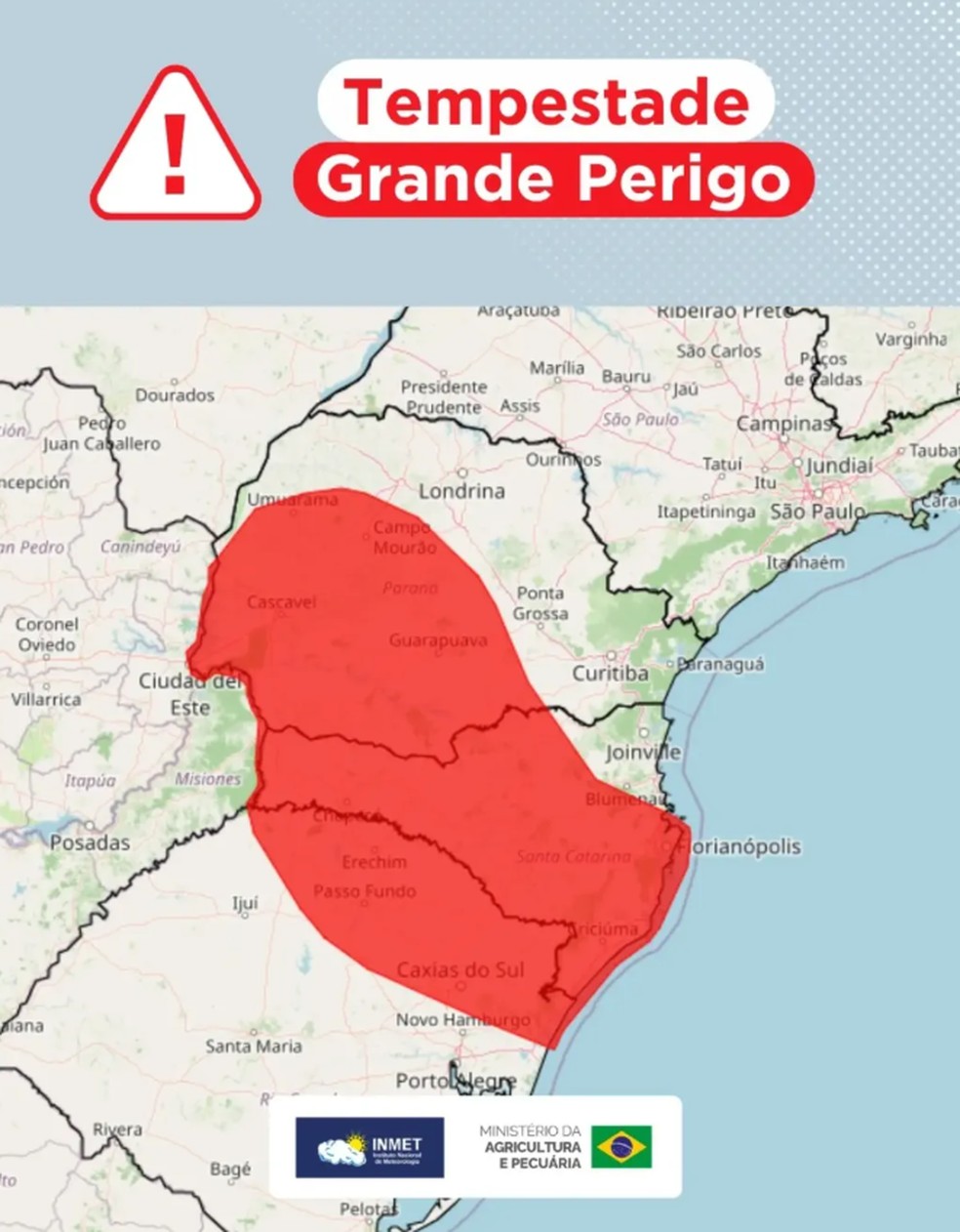 Aviso de tempestade do Inmet. — Foto: Inmet/Reprodução