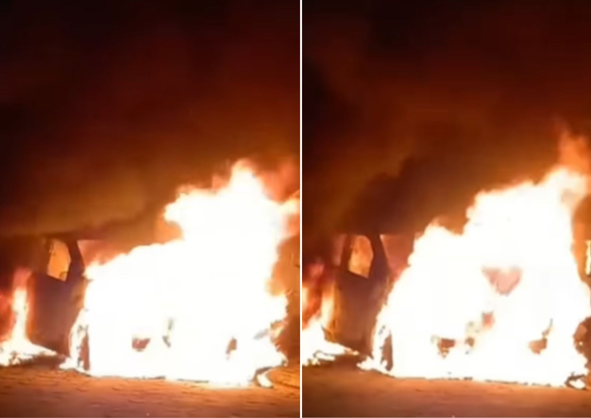Trio furta, empurra e incendeia veículo em Cubatão