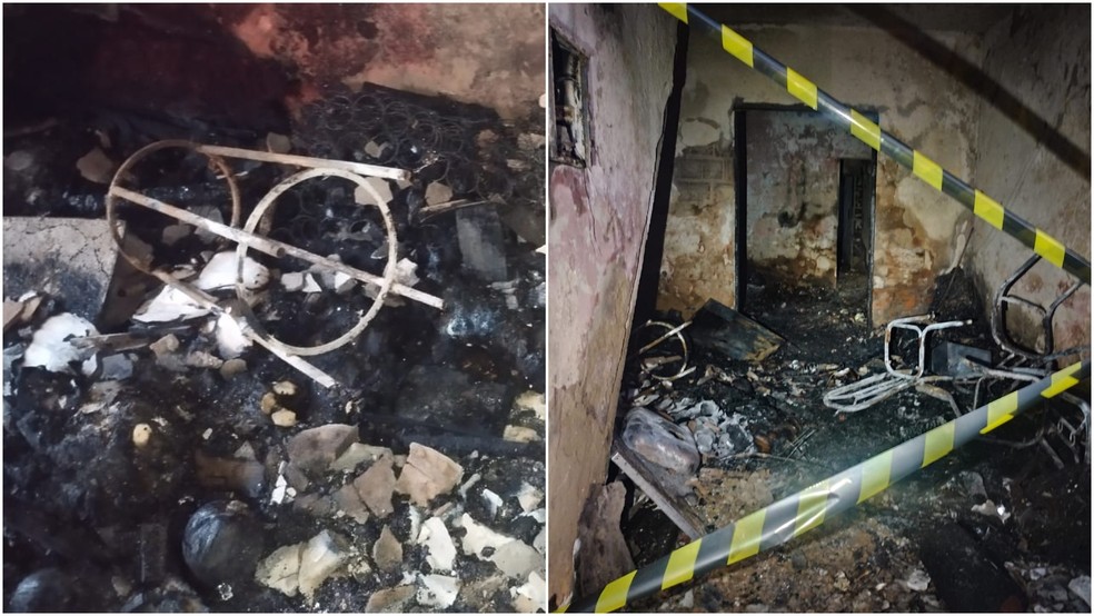 Corpo de homem de 45 anos foi encontrado em meios aos escombros após incêndio. — Foto: Reprodução