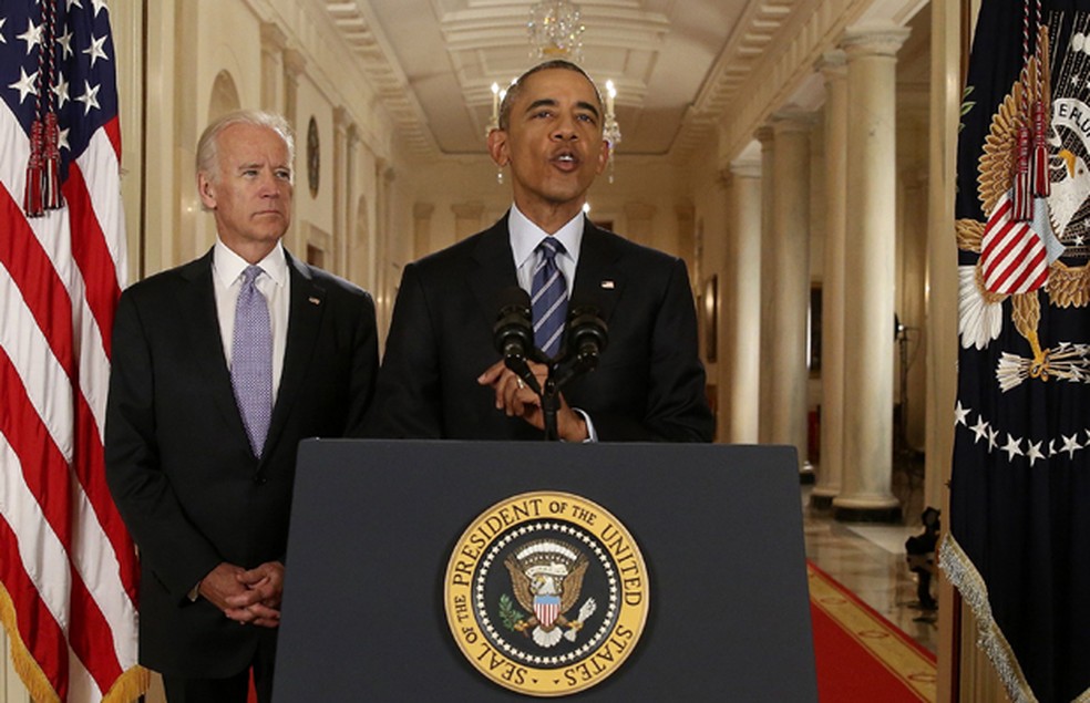 Barack Obama fala sobre o acordo nuclear com o Irã, em foto de 2015 — Foto: Andrew Harnik/Reuters